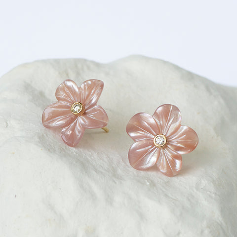 Earstud jackets floral motif mother of pearl