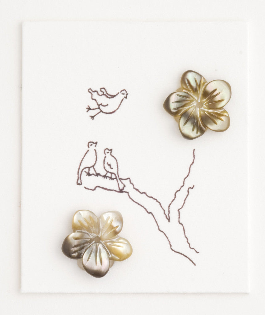 Gold Brown Mother of pearl Flower earrings